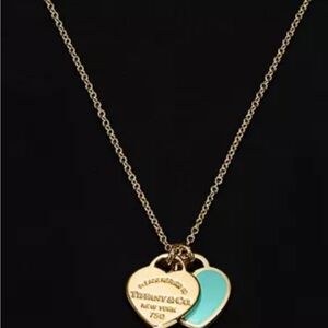Tiffany & Co. Gold and Turquoise Double Heart Necklace